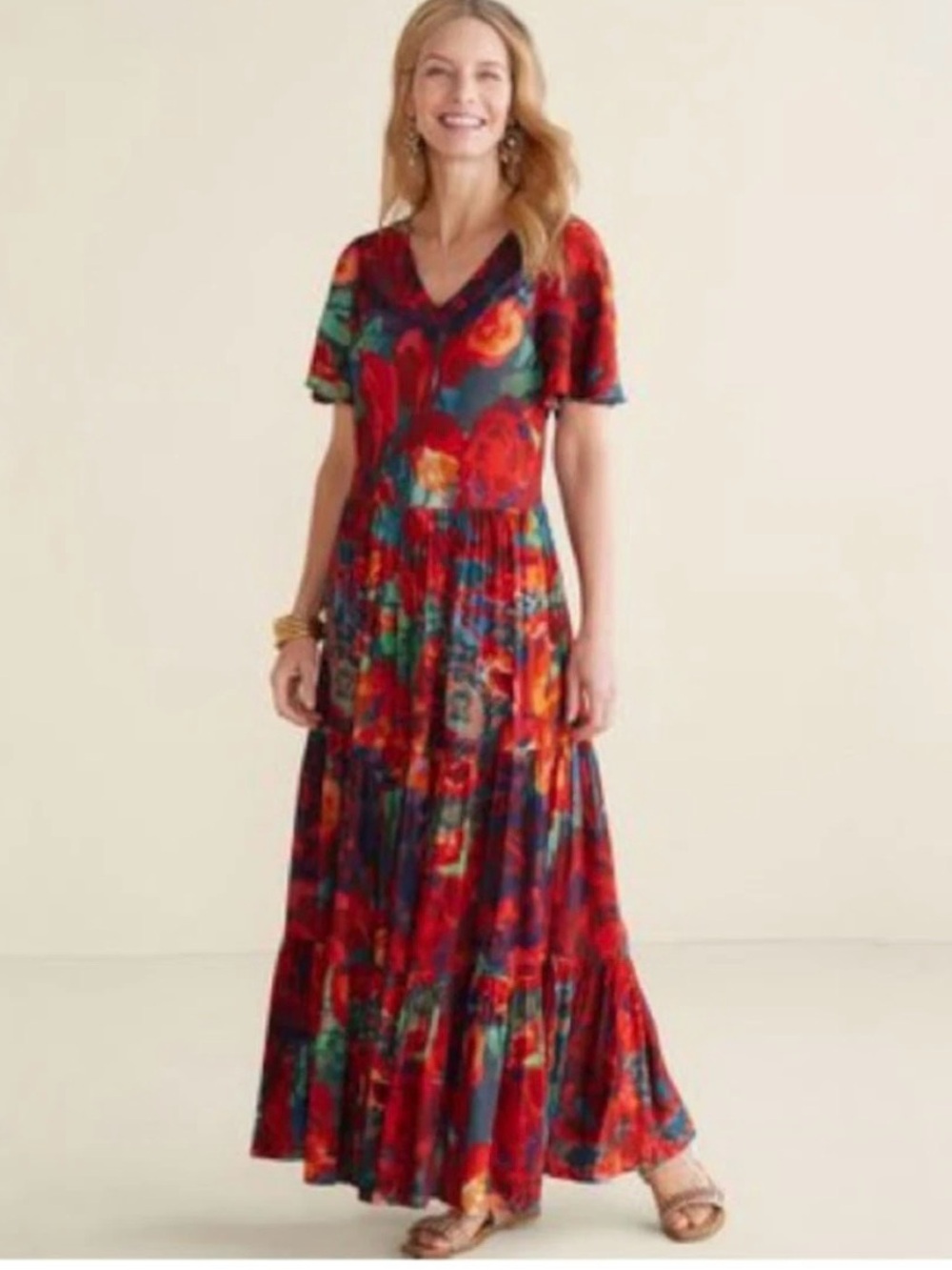 Soft Surroundings Printemps Abstract Floral Tiered Maxi Dress